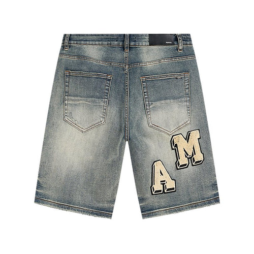 AMIRI Light Blue Letter Patch Denim Shorts — back