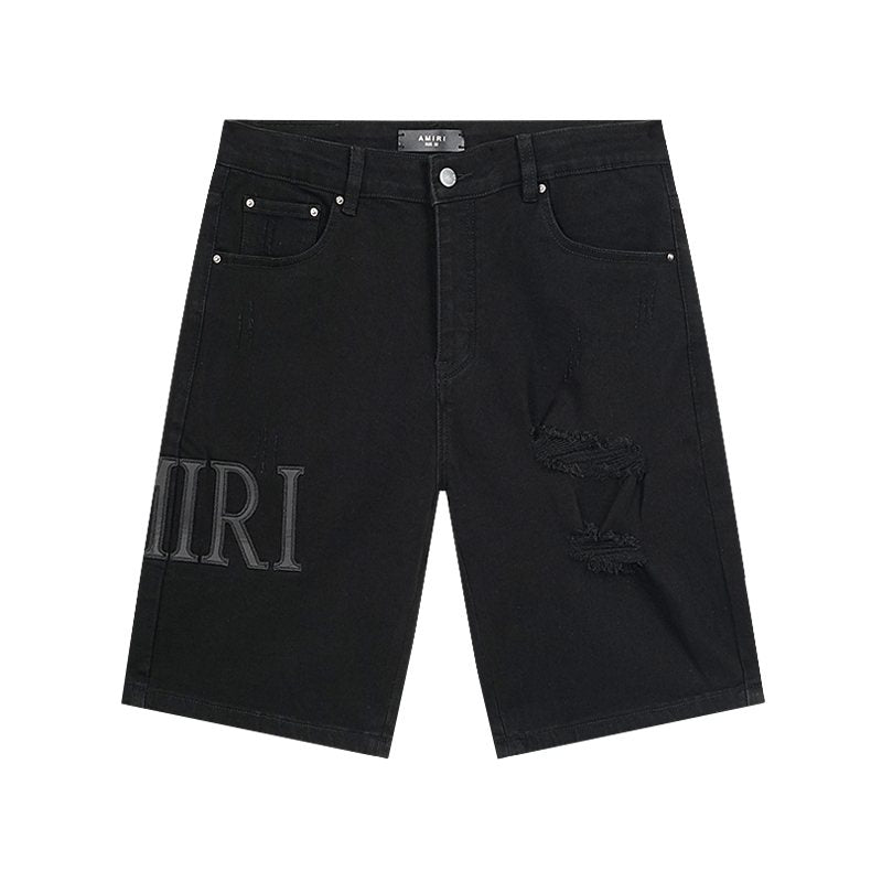 AMIRI Distressed Black Denim Shorts — hero