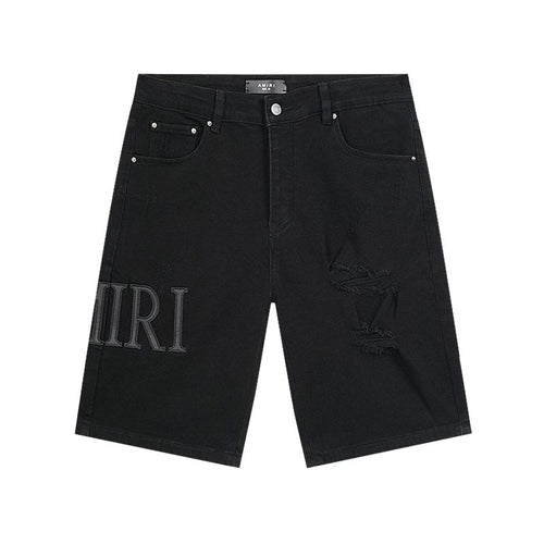 AMIRI Distressed Black Denim Shorts — hero