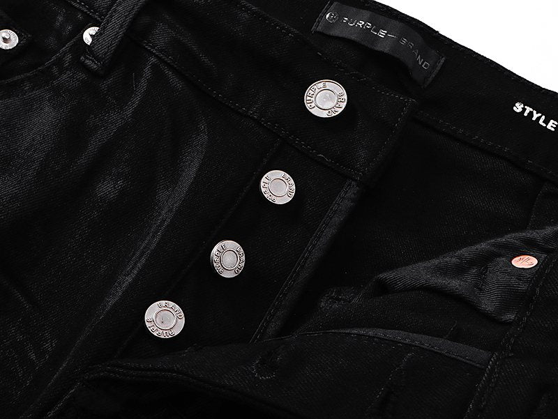 Purple Brand Black Coated Crinkle Flared Jeans — detail