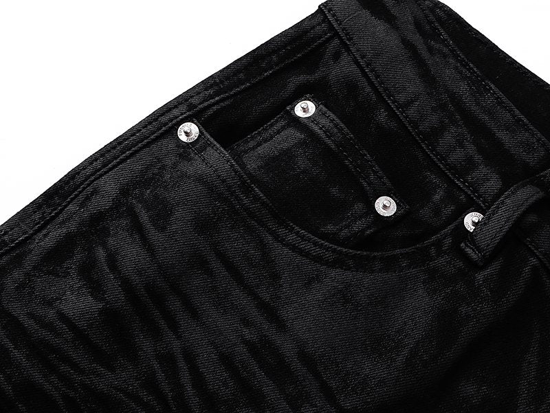 Purple Brand Black Coated Crinkle Flared Jeans — detail