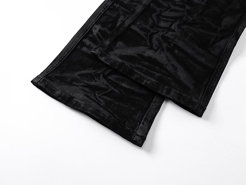 Purple Brand Black Coated Crinkle Flared Jeans — detail