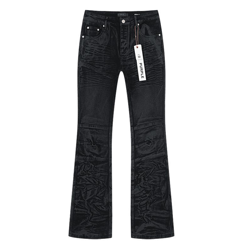 Purple Brand Black Coated Crinkle Flared Jeans — hero