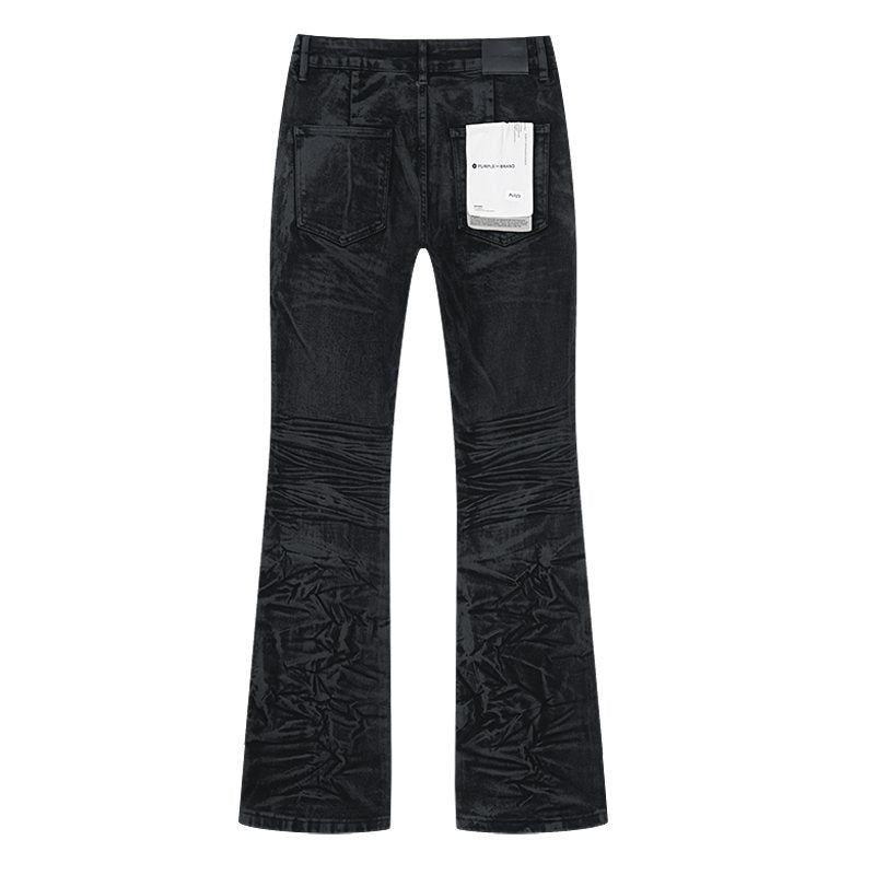 Purple Brand Black Coated Crinkle Flared Jeans — back