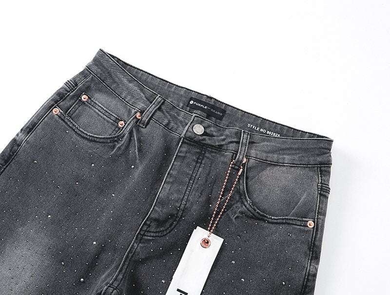 Purple Brand Gray Rhinestone Flared Jeans — detail