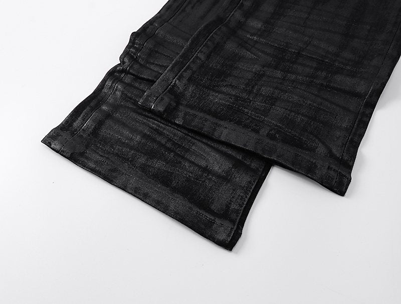 Purple Brand Black Coated Crinkle Bootcut Jeans — detail