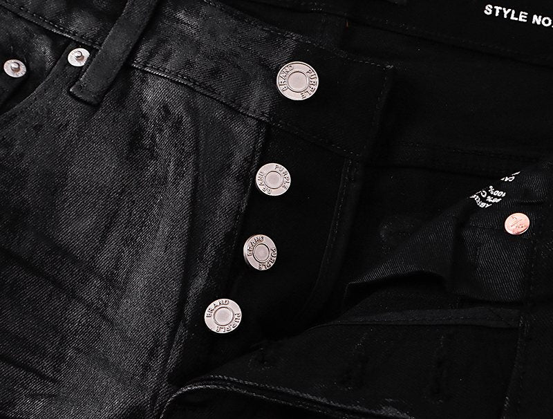 Purple Brand Black Coated Crinkle Bootcut Jeans — detail