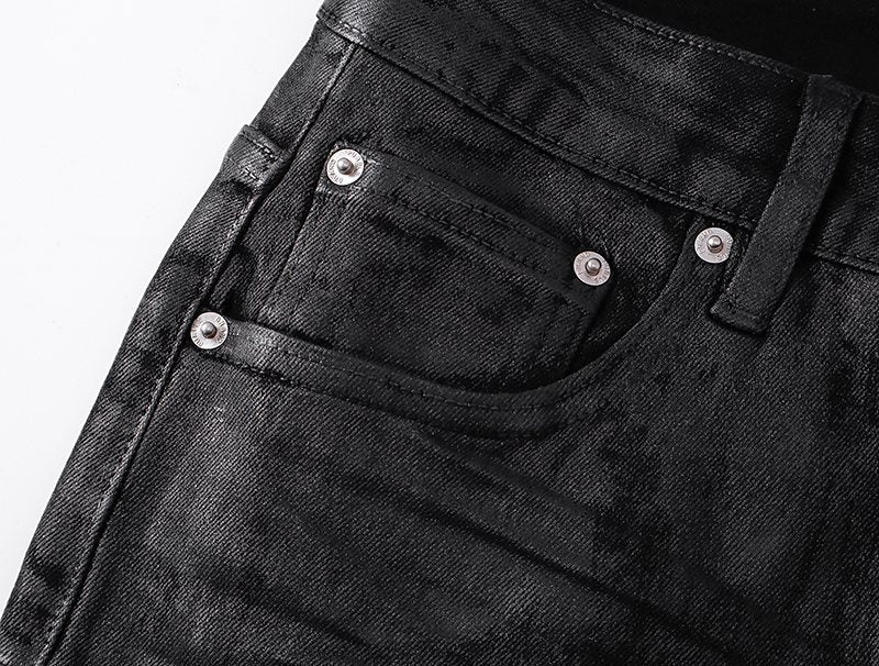 Purple Brand Black Coated Crinkle Bootcut Jeans — detail