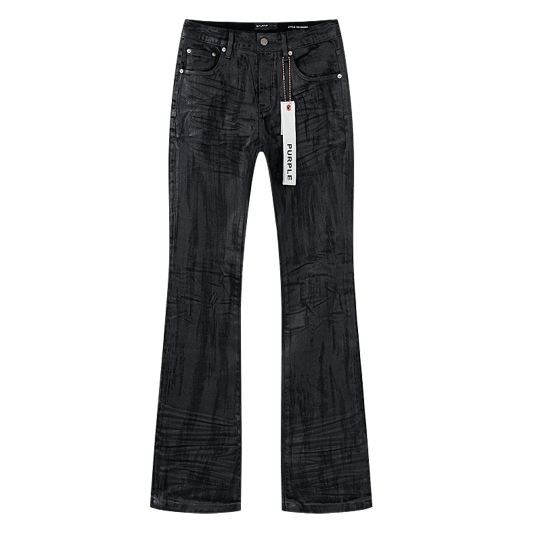 Purple Brand Black Coated Crinkle Bootcut Jeans — hero