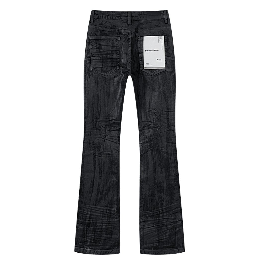 Purple Brand Black Coated Crinkle Bootcut Jeans — back