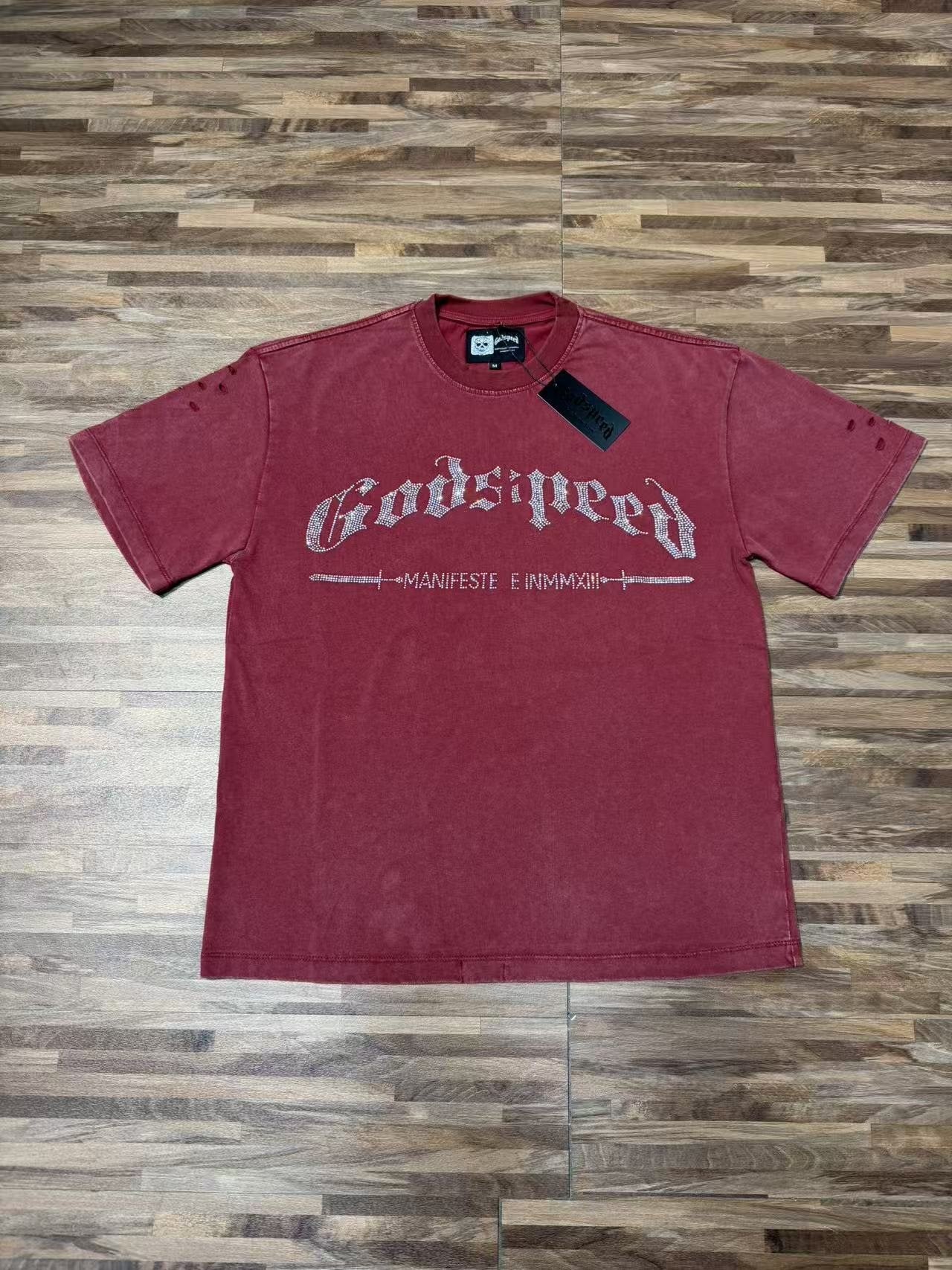 Godspeed Washed Rhinestone Graphic T-Shirt — front