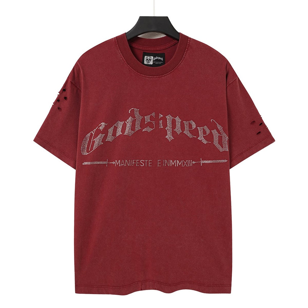 Godspeed Washed Rhinestone Graphic T-Shirt — front