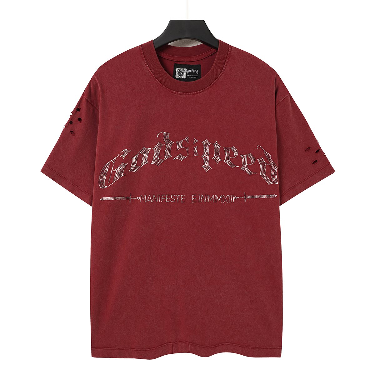 Godspeed Washed Rhinestone Graphic T-Shirt — front