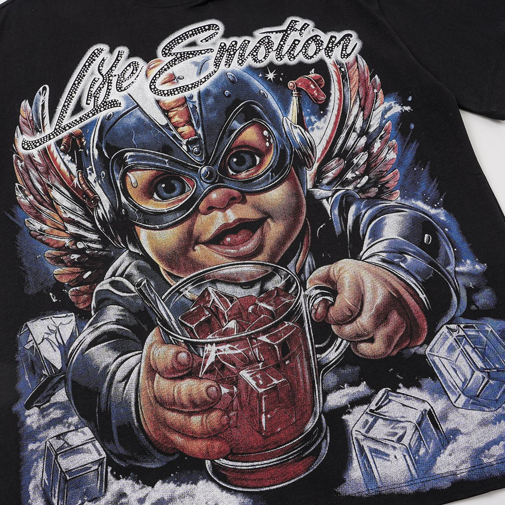 MIXED EMOTION Rhinestone Front Graphic T-Shirt — detail