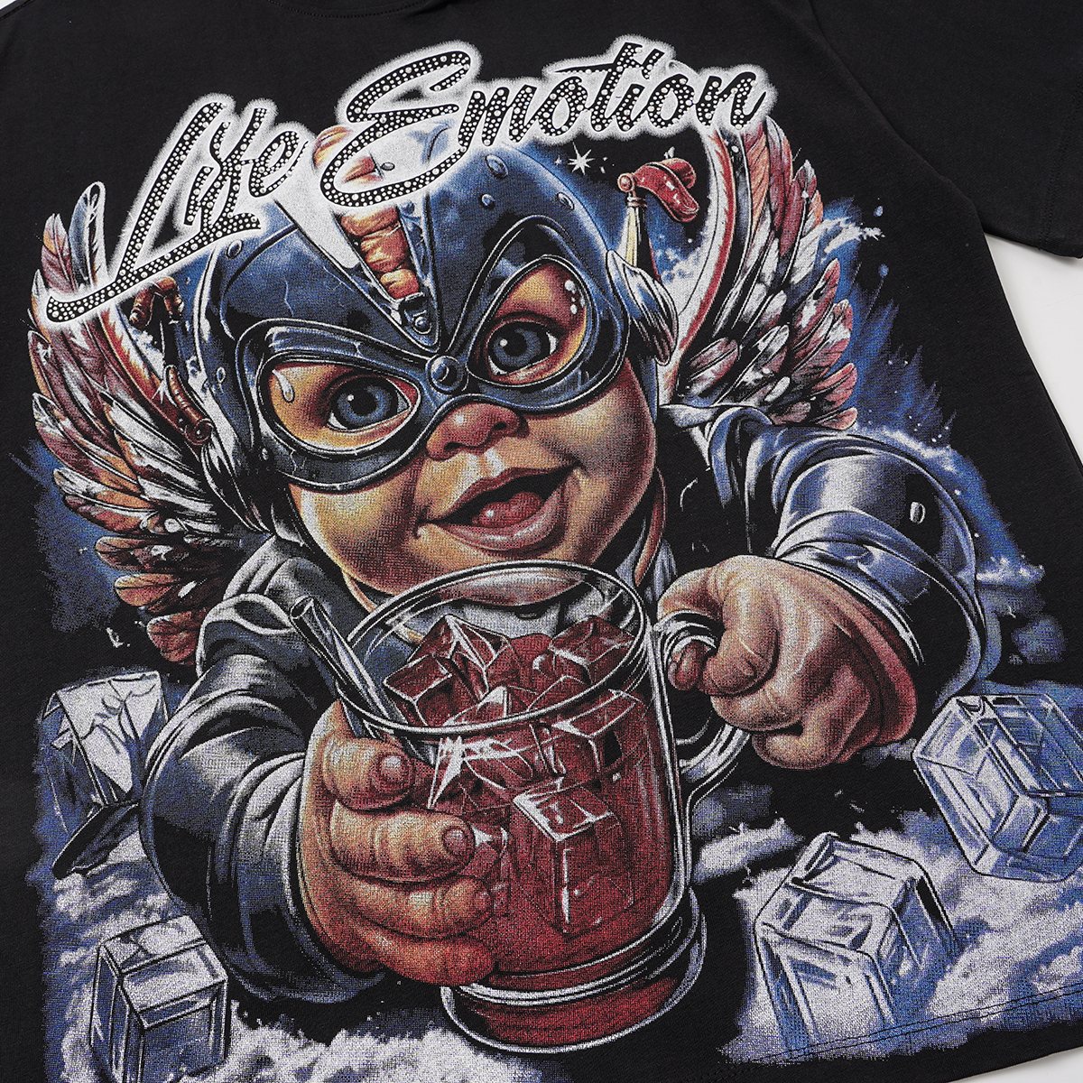 MIXED EMOTION Rhinestone Front Graphic T-Shirt — detail