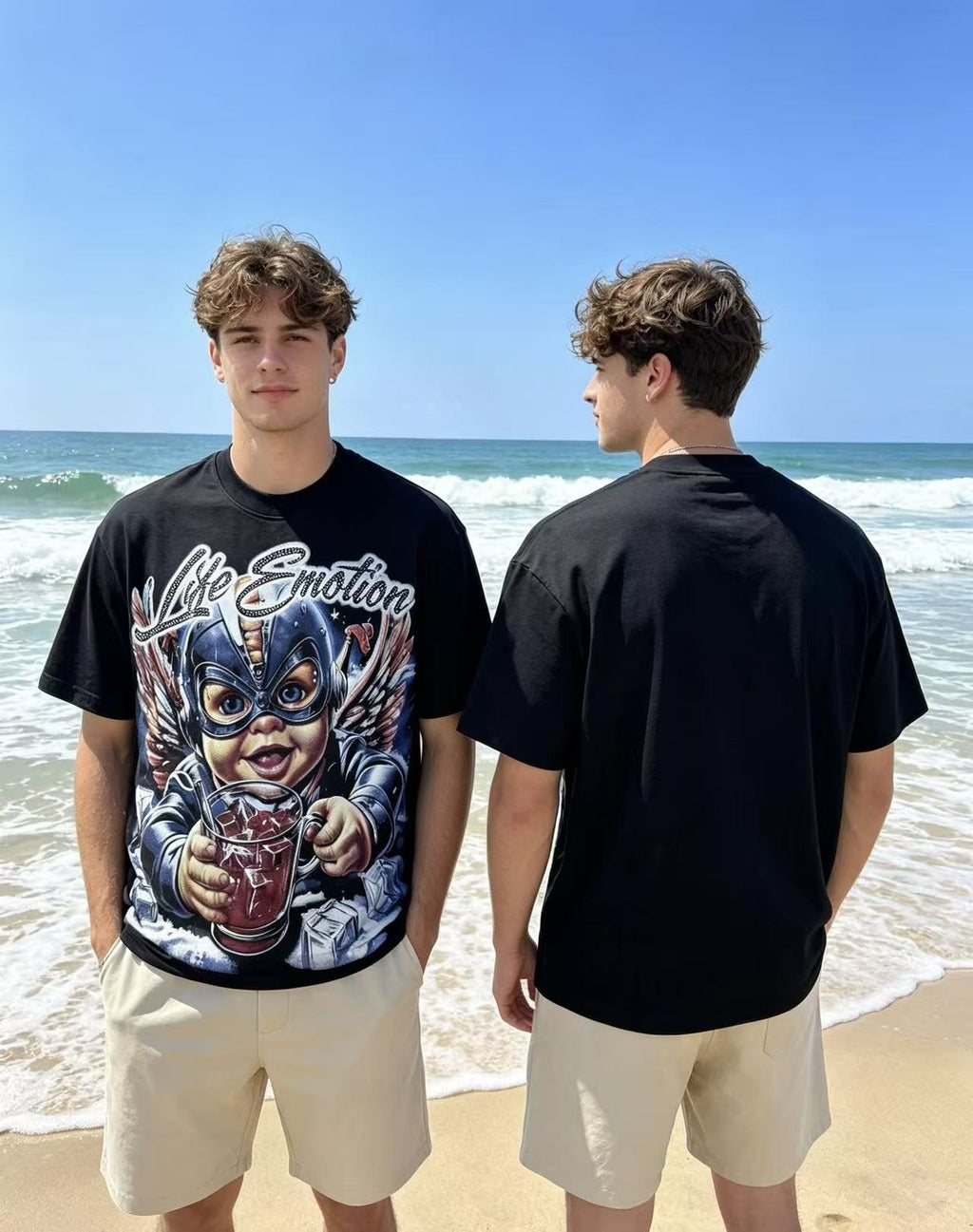 MIXED EMOTION Rhinestone Front Graphic T-Shirt — context