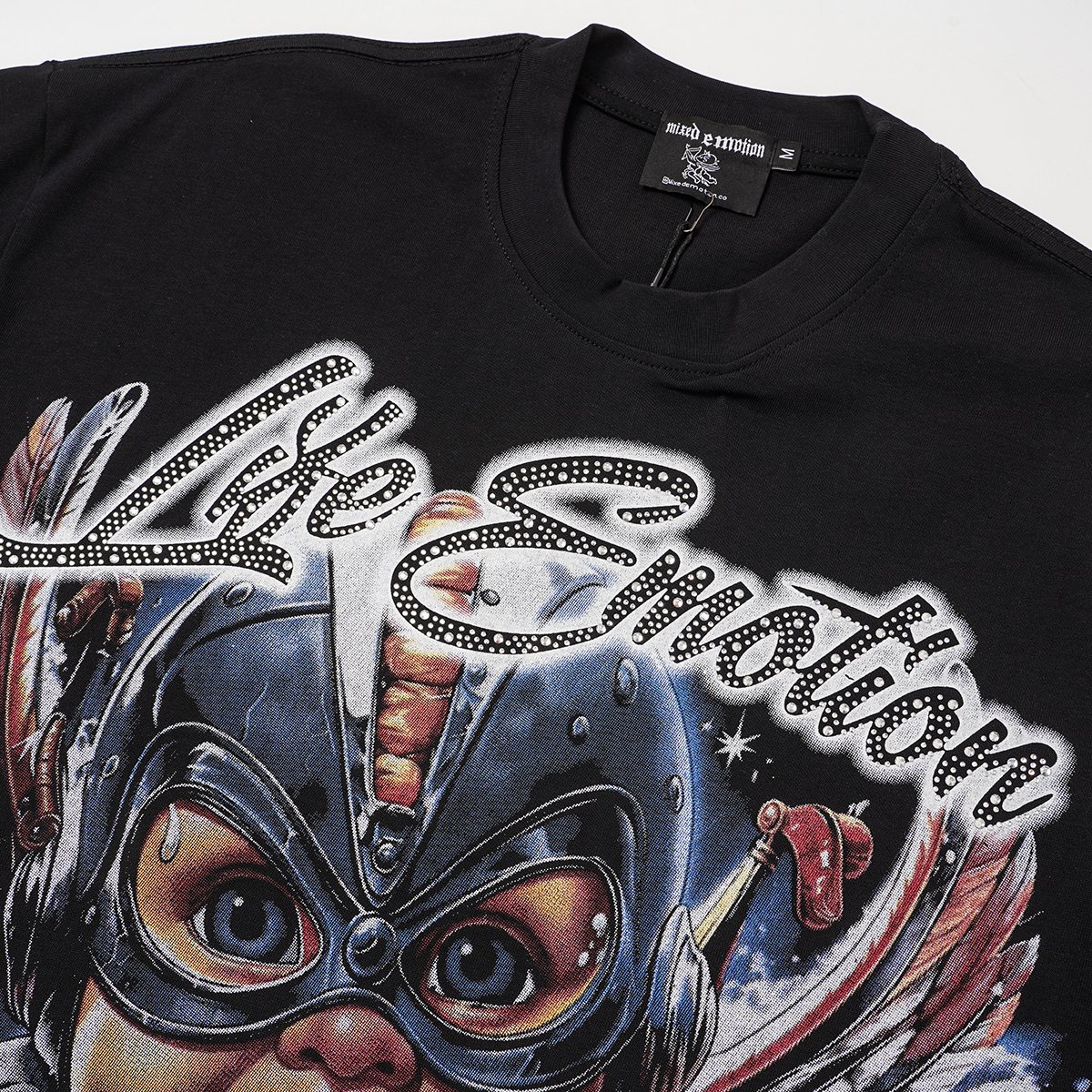 MIXED EMOTION Rhinestone Front Graphic T-Shirt — detail