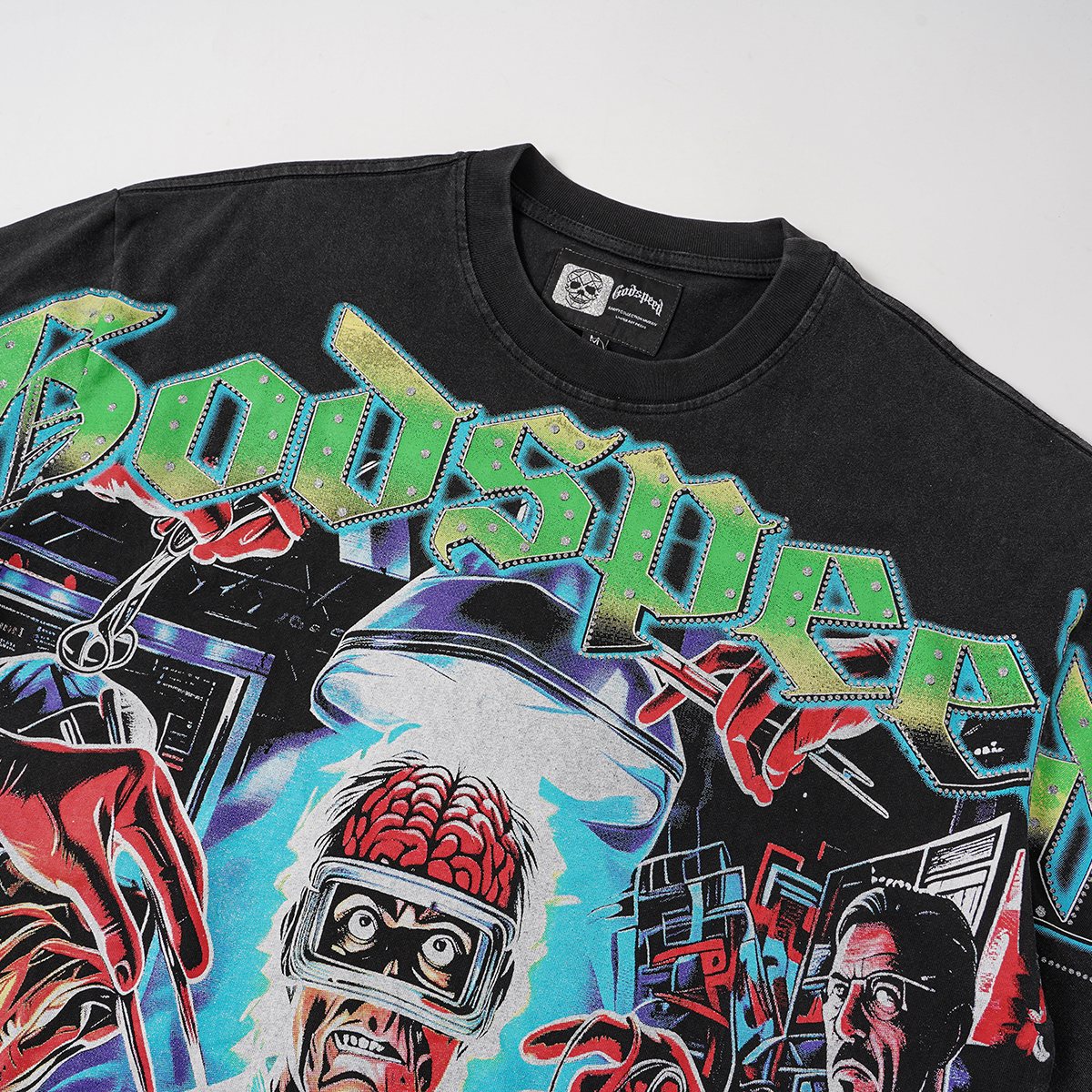 Godspeed Washed Black Rock Graphic T-Shirt — detail