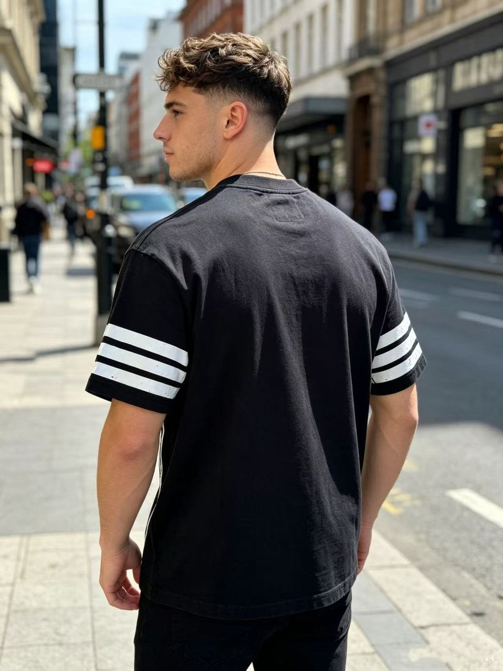 Godspeed Washed Black Distressed Graphic T-Shirt — model