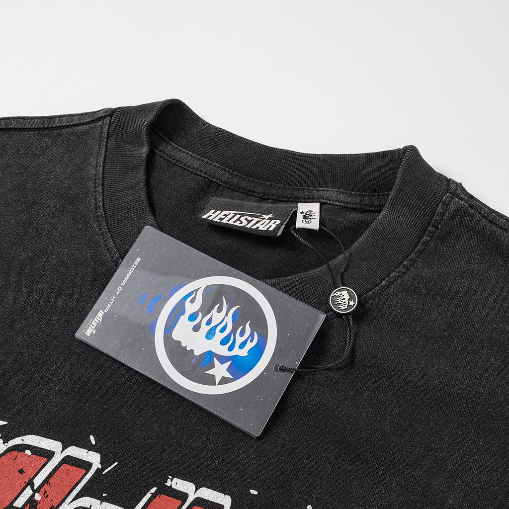 Hellstar Washed Black Front & Back Graphic T-Shirt — hang_tag