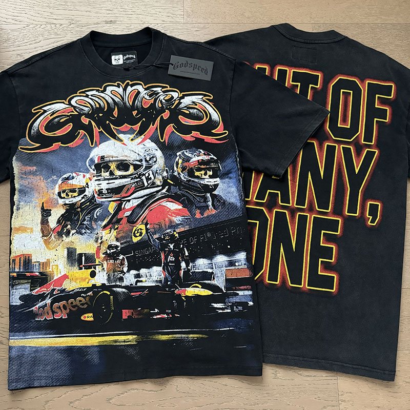 Godspeed Washed Black Racing Graphic T-Shirt — context