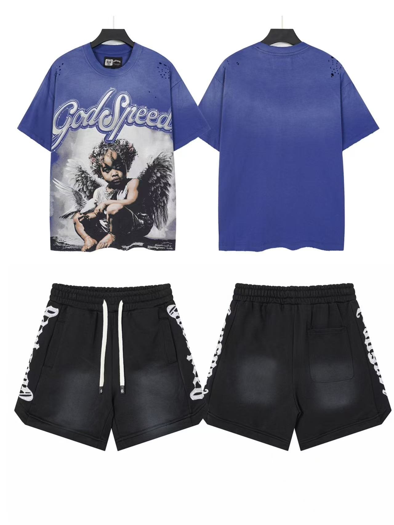 Godspeed Blue Angel Graphic T-Shirt & Black Shorts Set — front