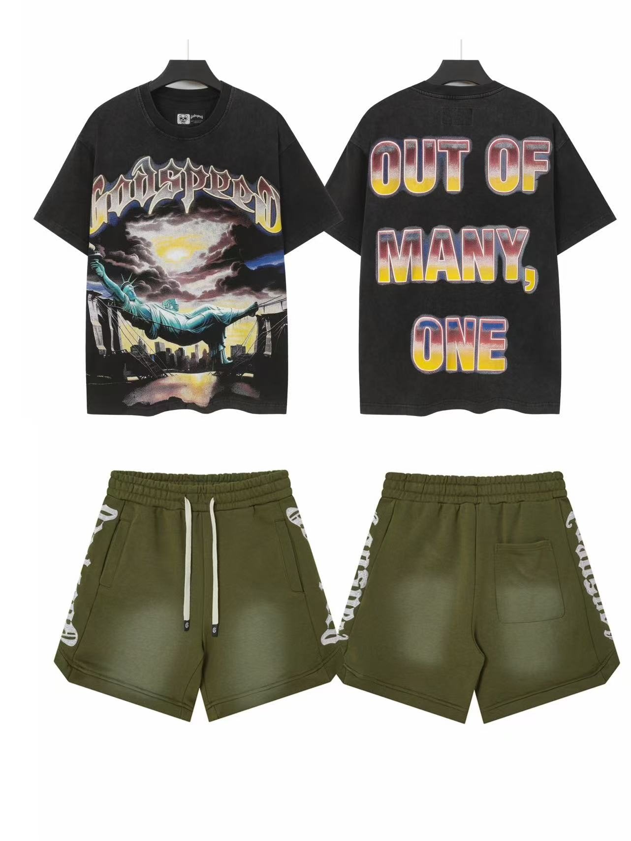 Godspeed Out Of Many Landscape T-Shirt & Shorts Set — front