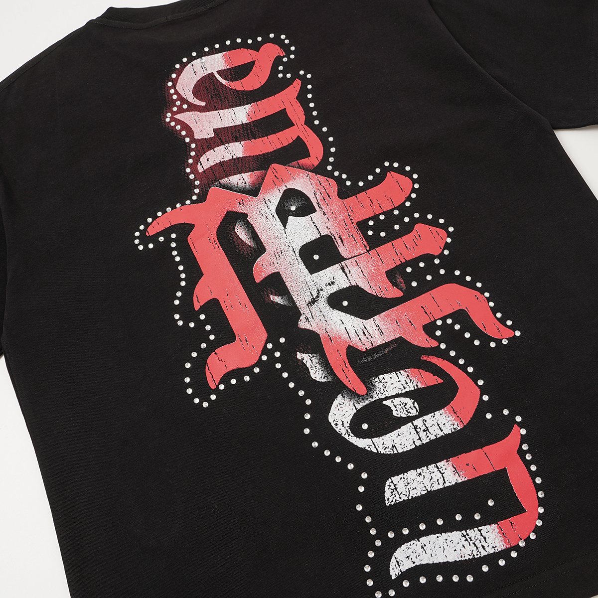 MIXED EMOTION Red & White Front/Back Graphic T-Shirt — detail
