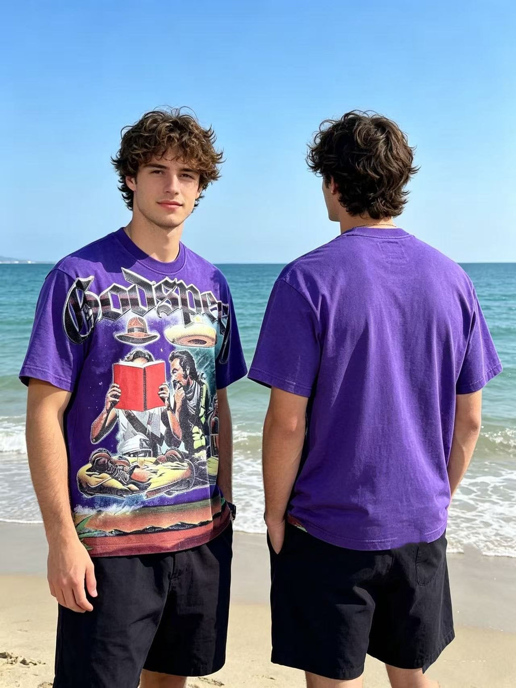 Godspeed Washed Purple Front Graphic Short-Sleeve T-Shirt — context