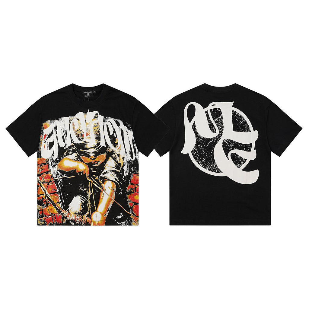 MIXED EMOTION Black Illustrated Front & Back Graphic T-Shirt — hero