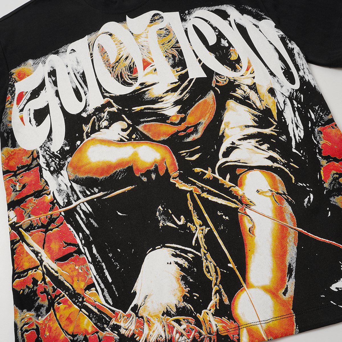 MIXED EMOTION Black Illustrated Front & Back Graphic T-Shirt — detail
