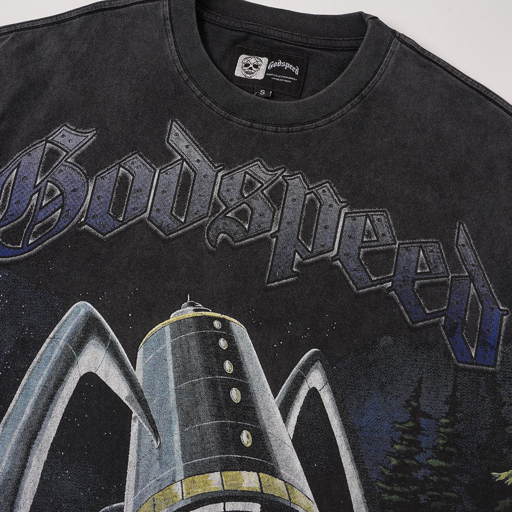 Godspeed Spaceship Graphic Washed Black T-Shirt — detail