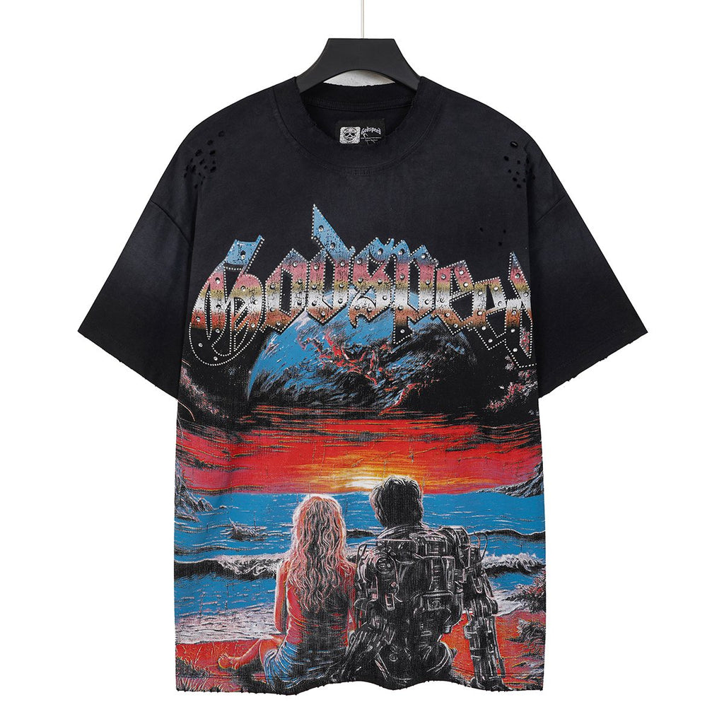 Godspeed Sunset Couple Distressed Graphic T-Shirt — hero
