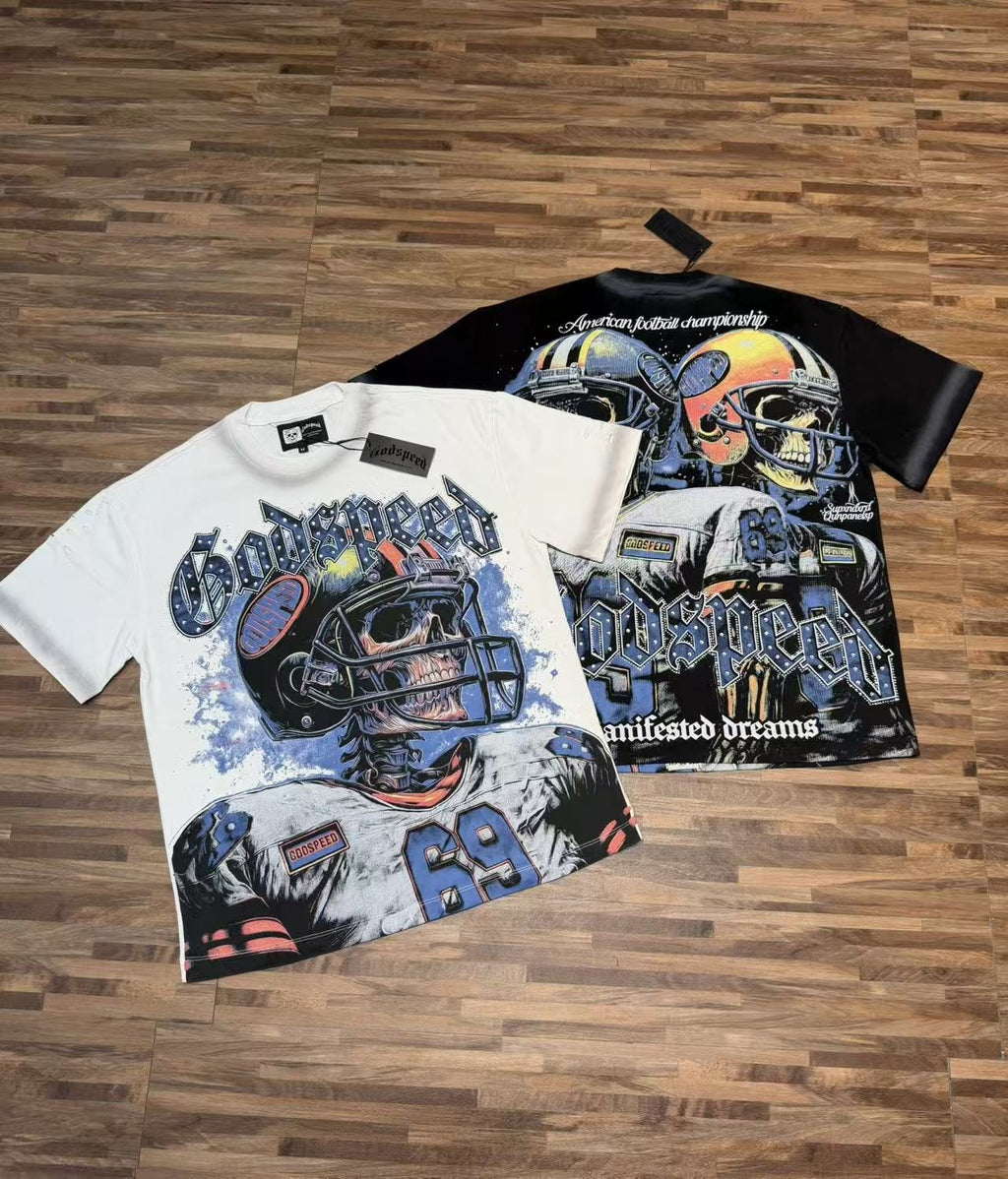 Godspeed Football Skull Graphic T-Shirt — comparison