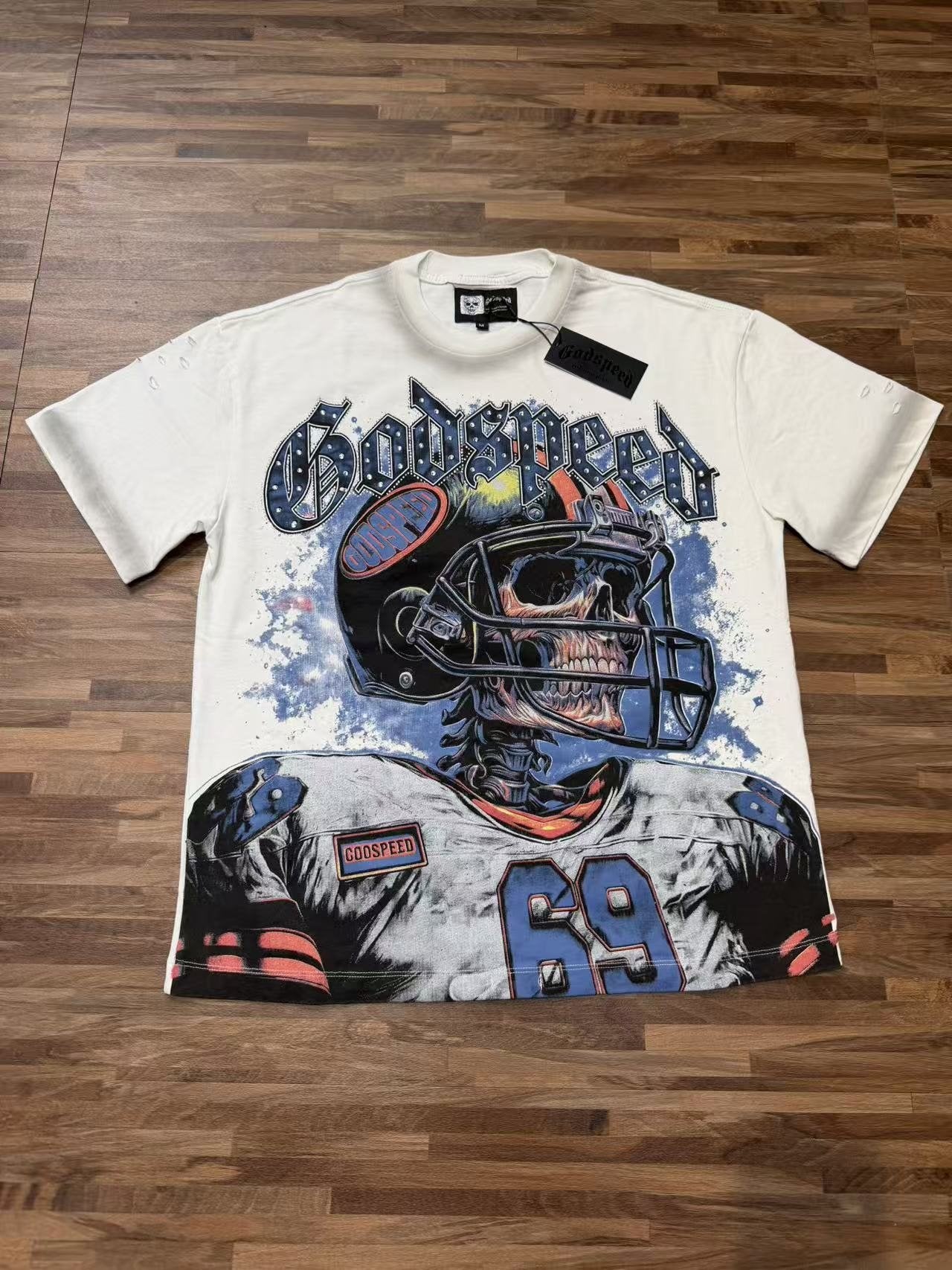 Godspeed Football Skull Graphic T-Shirt — front