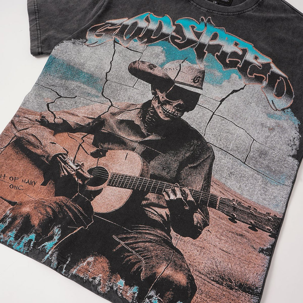 Godspeed Skeleton Guitar Graphic T-Shirt — detail