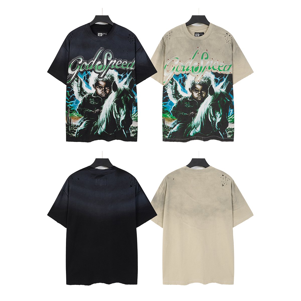 Godspeed Distressed Rhinestone Short-Sleeve Graphic T-Shirt — comparison