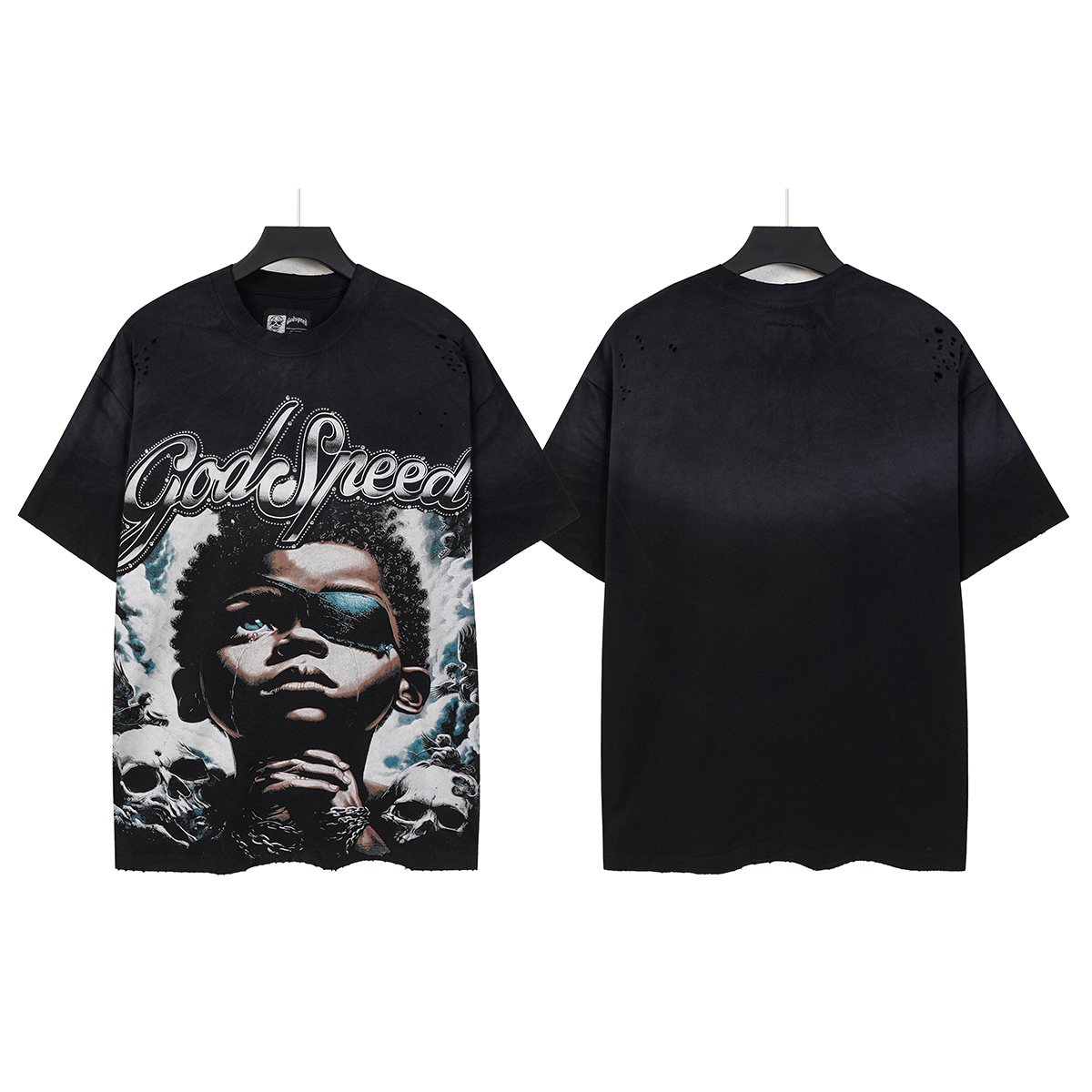Godspeed Portrait Skull Distressed Short-Sleeve T-Shirt — front