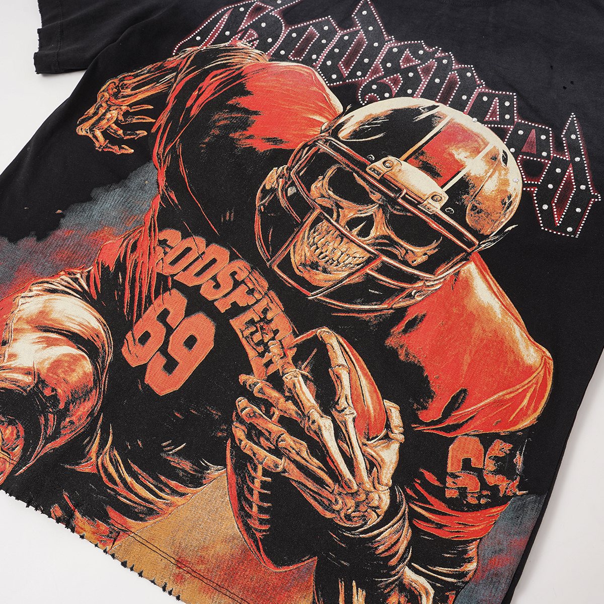 Godspeed 69 Football Skull Graphic T-Shirt — detail