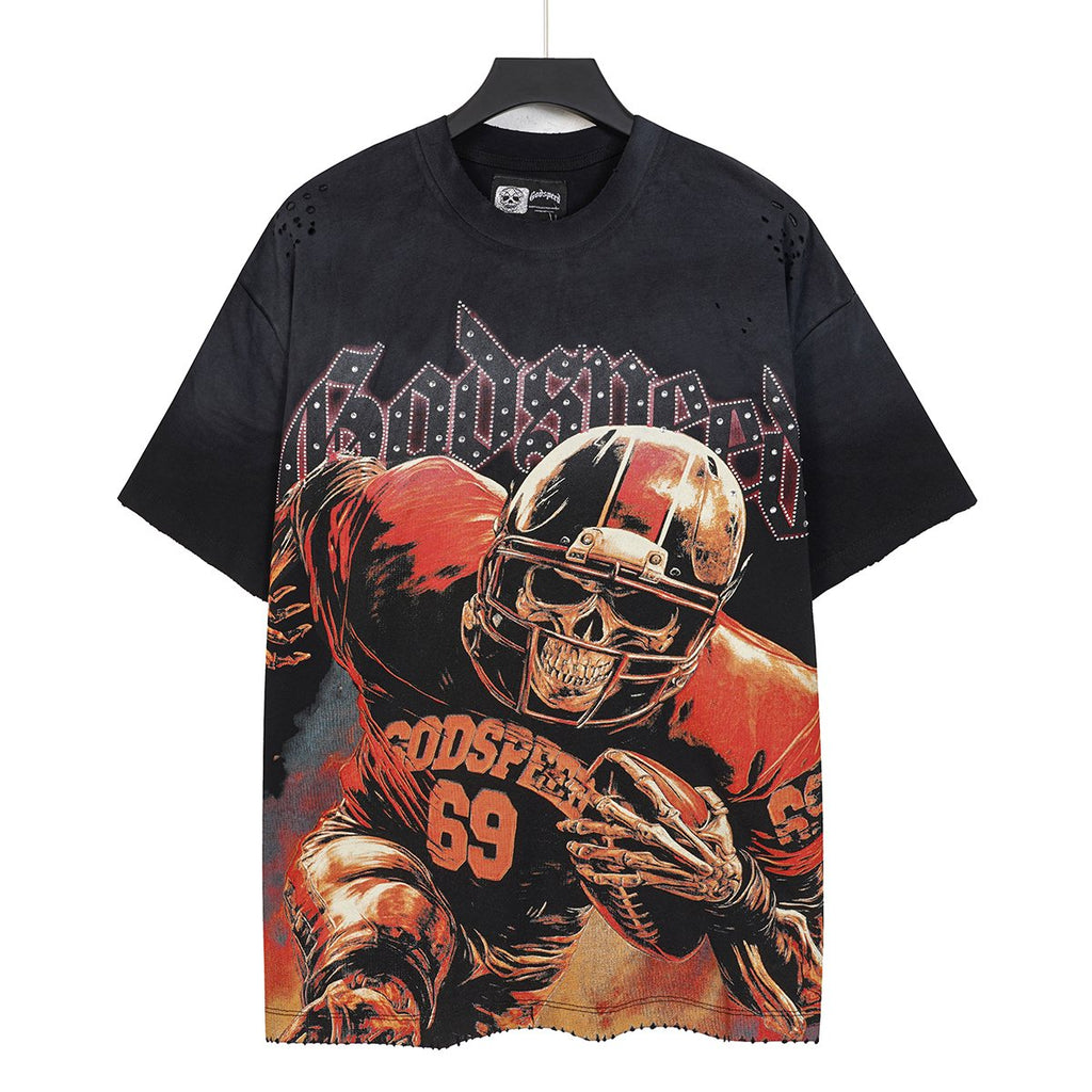 Godspeed 69 Football Skull Graphic T-Shirt — hero