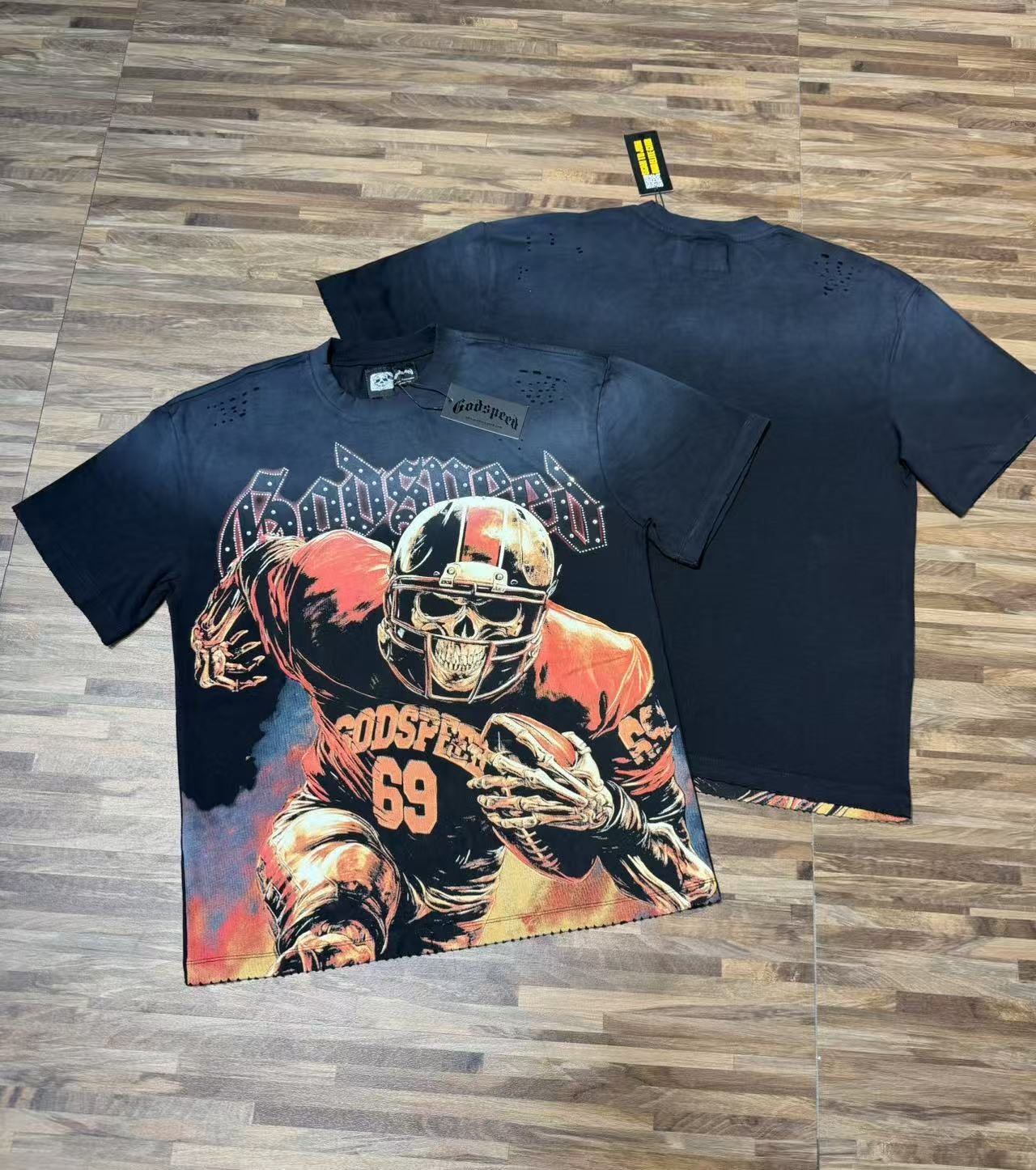 Godspeed 69 Football Skull Graphic T-Shirt — context