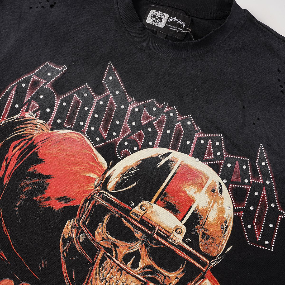 Godspeed 69 Football Skull Graphic T-Shirt — detail