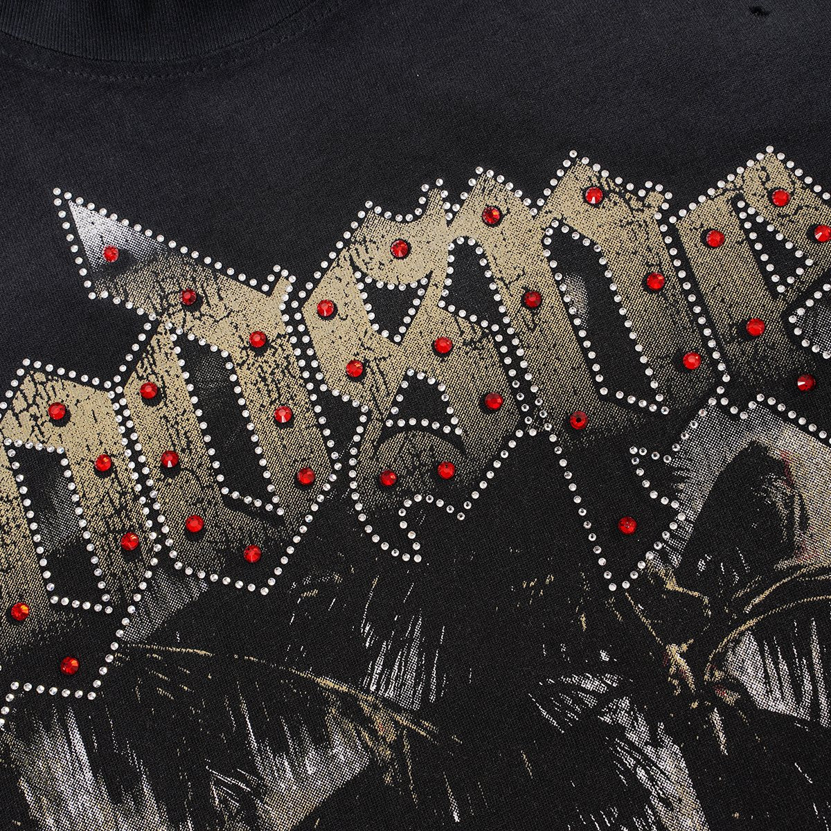 Godspeed Distressed Rhinestone Graphic T-Shirt — detail