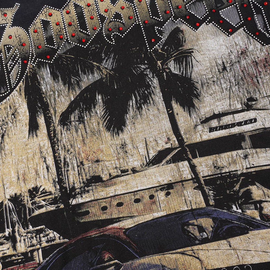 Godspeed Distressed Rhinestone Graphic T-Shirt — detail