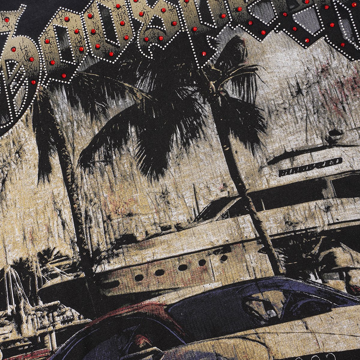Godspeed Distressed Rhinestone Graphic T-Shirt — detail