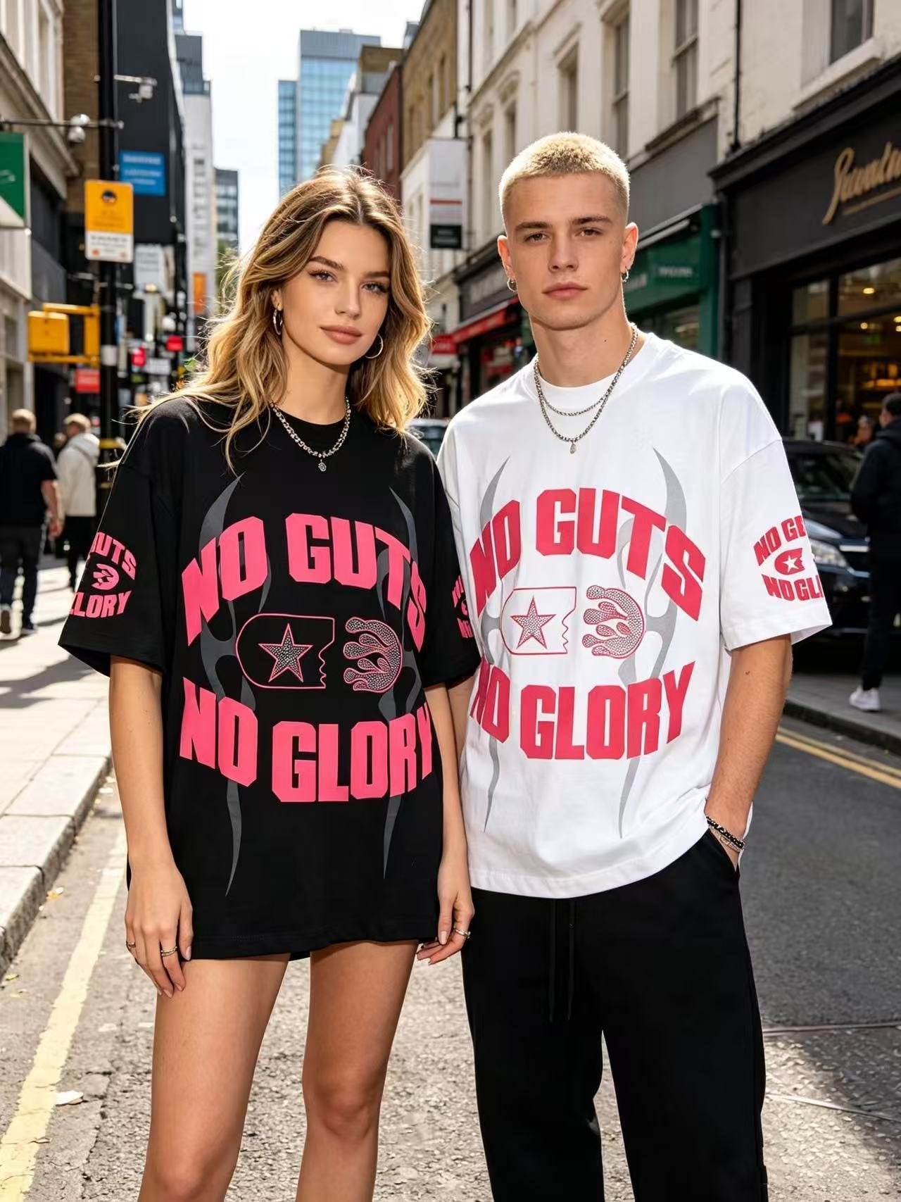 Hellstar No Guts No Glory Rhinestone-Style Graphic T-Shirt — context