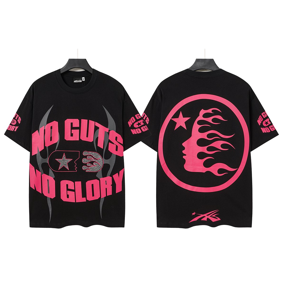 Hellstar No Guts No Glory Rhinestone-Style Graphic T-Shirt — front