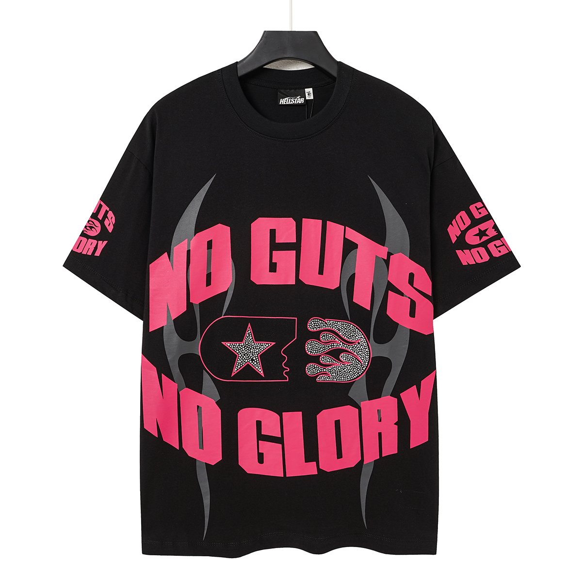 Hellstar No Guts No Glory Rhinestone-Style Graphic T-Shirt — front
