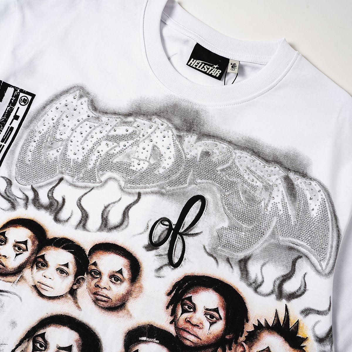 Hellstar Redemption Rhinestone Graphic T-Shirt — fabric_closeup