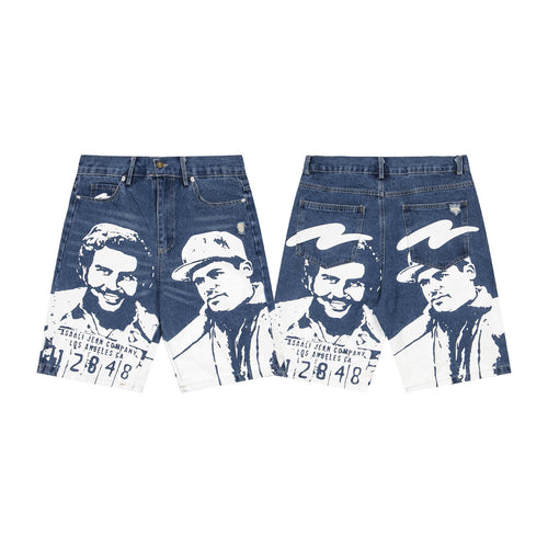 ASAALL Portrait Graphic Washed Denim Shorts — front